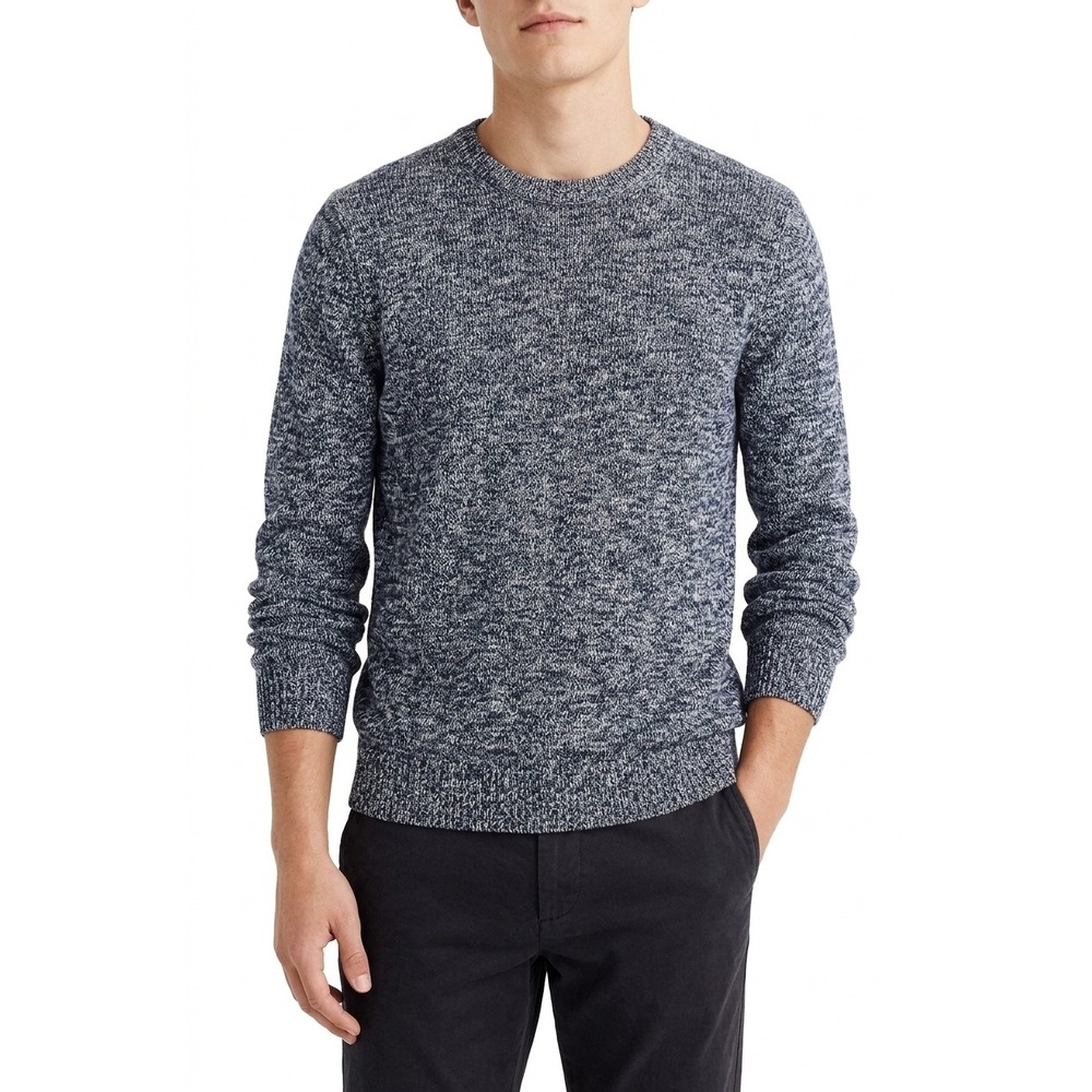 J.Crew Mens Large Navy Blue Marled Cotton Crewneck Sweater Pullover Knit